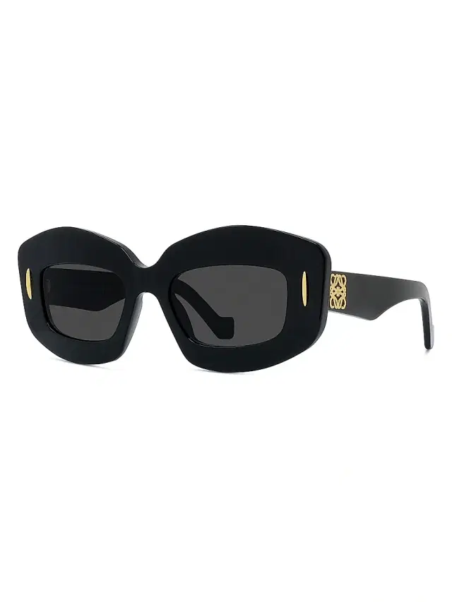 LOEWE Men's Chunky Anagram 49MM Rectangular Sunglasses - Shiny Black Smoke
