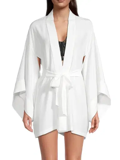 Kiki de Montparnasse Women's Silk Kimono-Inspired Robe - Ivory - Size Medium | Thumbnail 3