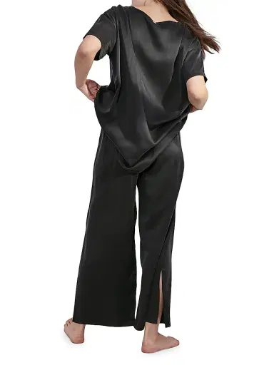 Lunya Women's Washable Silk T-Shirt & Pants Pajamas - Immersed Black - Size XL | Thumbnail 4