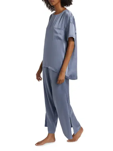 Lunya Women's Washable Silk T-Shirt & Pants Pajamas - Immersed Black - Size XL | Thumbnail 1