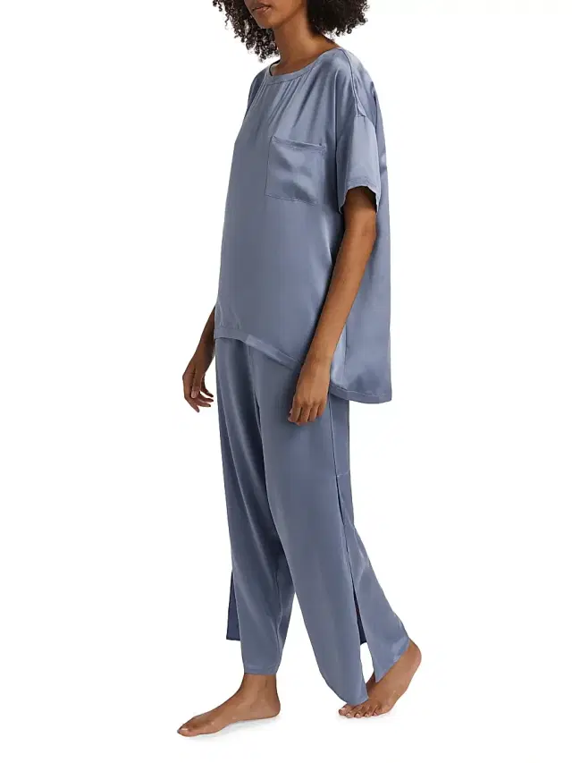Lunya Women's Washable Silk T-Shirt & Pants Pajamas - Immersed Black
