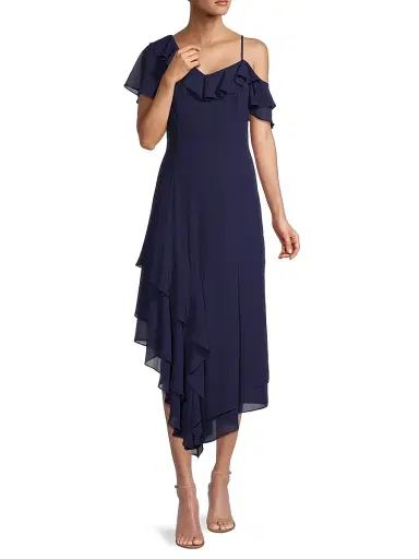 Shani Women's Asymmetric Ruffle Midi-Dress - Navy - Size 16 | Thumbnail 2 Shani Women's Asymmetric Ruffle Midi-Dress - Navy - Size 16 | Thumbnail 2