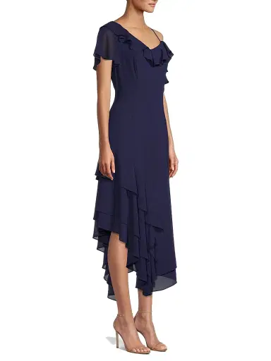 Shani Women's Asymmetric Ruffle Midi-Dress - Navy - Size 16 | Thumbnail 4 Shani Women's Asymmetric Ruffle Midi-Dress - Navy - Size 16 | Thumbnail 4