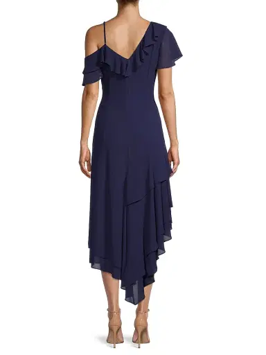 Shani Women's Asymmetric Ruffle Midi-Dress - Navy - Size 16 | Thumbnail 5 Shani Women's Asymmetric Ruffle Midi-Dress - Navy - Size 16 | Thumbnail 5