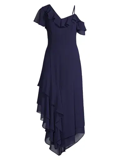 Shani Women's Asymmetric Ruffle Midi-Dress - Navy - Size 16 | Thumbnail 1 Shani Women's Asymmetric Ruffle Midi-Dress - Navy - Size 16 | Thumbnail 1
