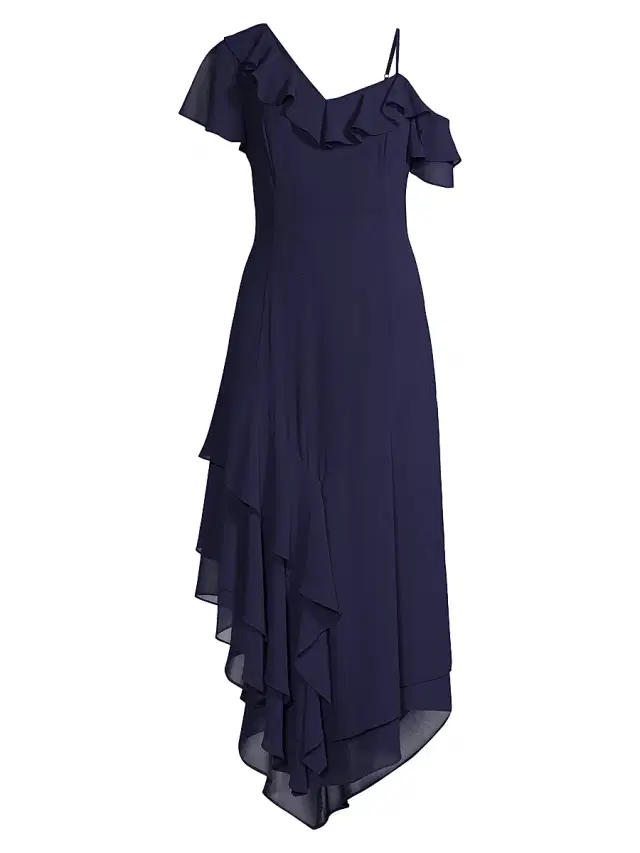 Shani Women's Asymmetric Ruffle Midi-Dress - Navy