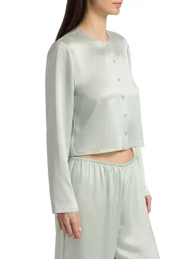 LESET Women's Barb Satin Crewneck Cardigan | Thumbnail 4 LESET Women's Barb Satin Crewneck Cardigan | Thumbnail 4