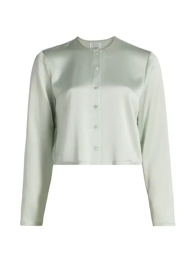 Leset Women's Barb Satin Crewneck Cardigan - Watercress