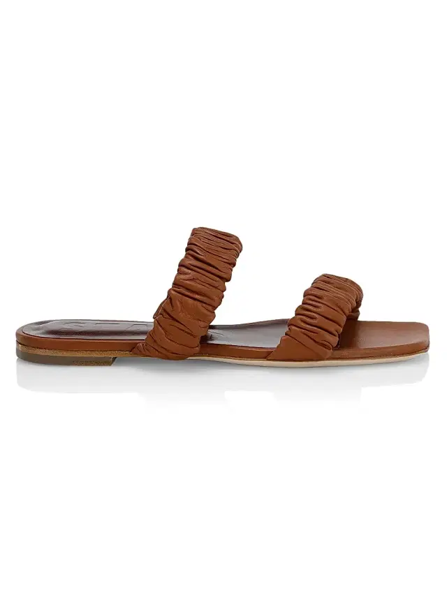 Women's Maya Ruched Leather Slides - Tan  Sandals