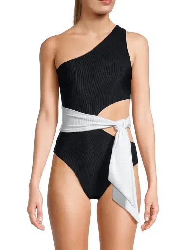 BEACH RIOT Women's Carlie One-Piece Swimsuit - Black White - Size Medium | Thumbnail 3