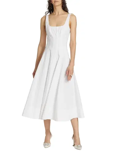 Staud Women's Wells Cotton Poplin A-Line Midi-Dress - White - Size 14 | Thumbnail 3