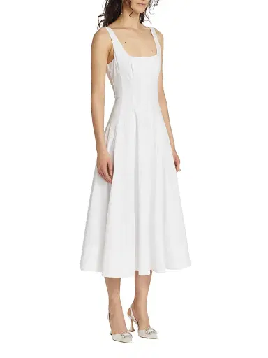 Staud Women's Wells Cotton Poplin A-Line Midi-Dress - White - Size 14 | Thumbnail 4