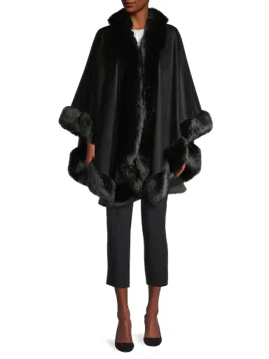 Sofia Cashmere Women's Faux Fur & Cashmere U-Cape | Thumbnail 2
