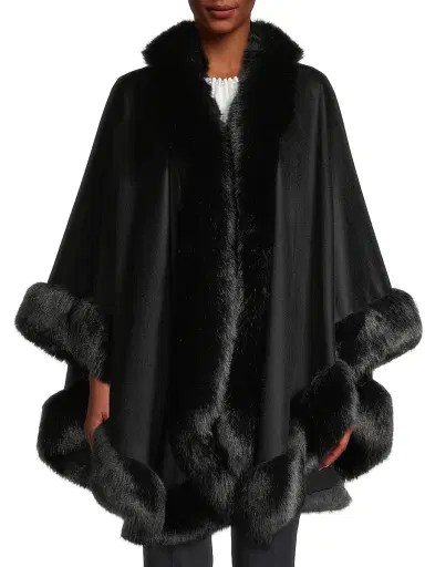 Sofia Cashmere Women's Faux Fur & Cashmere U-Cape | Thumbnail 3
