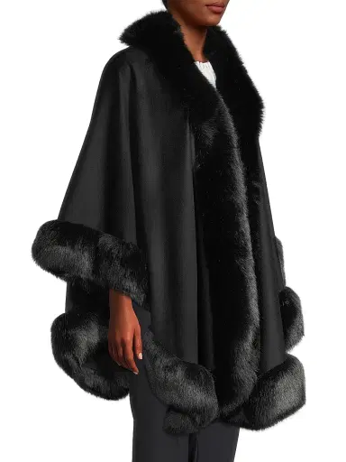 Sofia Cashmere Women's Faux Fur & Cashmere U-Cape | Thumbnail 4