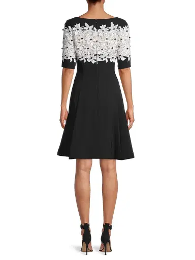 Shani Women's Lace Fit & Flare Crepe A-Line Dress - Black White - Size 6 | Thumbnail 5