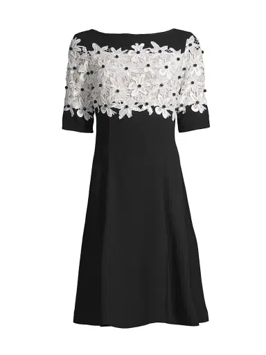 Shani Women's Lace Fit & Flare Crepe A-Line Dress - Black White - Size 6 | Thumbnail 1