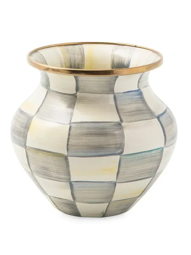 Sterling Check Enamel Vase