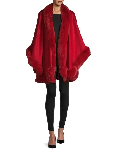 Sofia Cashmere Women's Faux Fur & Cashmere U-Cape - Red | Thumbnail 2