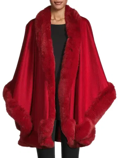 Sofia Cashmere Women's Faux Fur & Cashmere U-Cape - Red | Thumbnail 3