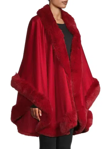 Sofia Cashmere Women's Faux Fur & Cashmere U-Cape - Red | Thumbnail 4