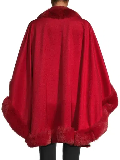 Sofia Cashmere Women's Faux Fur & Cashmere U-Cape - Red | Thumbnail 5