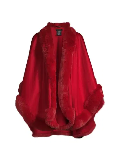 Sofia Cashmere Women's Faux Fur & Cashmere U-Cape - Red | Thumbnail 1