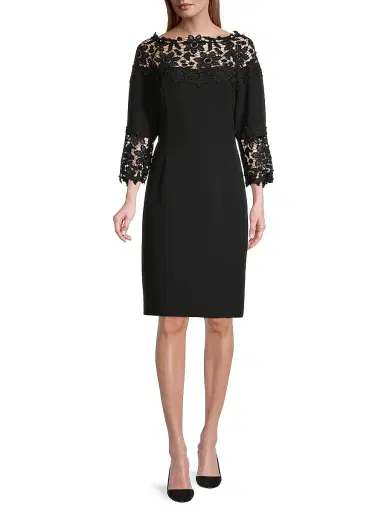 Shani Women's Lace-Trim Crepe Sheath Dress - Black - Size 4 | Thumbnail 2