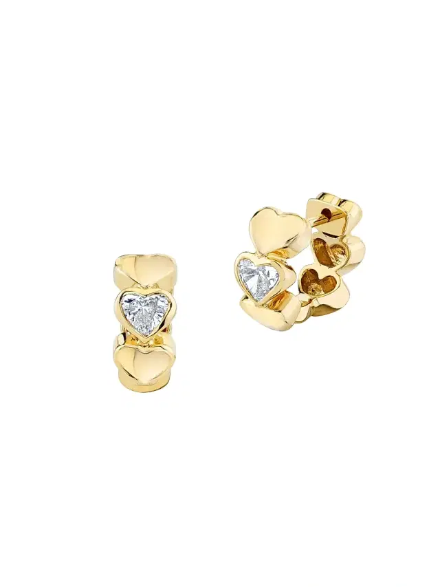 Women's 14K Yellow Gold & 0.64 TCW Diamond Heart Huggie Hoop Earrings - Gold