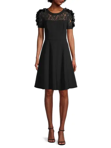 Shani Women's Floral Applique Fit-&-Flare Crepe Dress - Black - Size 12 | Thumbnail 2 Shani Women's Floral Applique Fit-&-Flare Crepe Dress - Black - Size 12 | Thumbnail 2