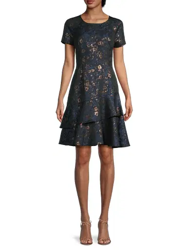Shani Women's Floral Jacquard Tiered Minidress - Blue - Size 16 | Thumbnail 2 Shani Women's Floral Jacquard Tiered Minidress - Blue - Size 16 | Thumbnail 2