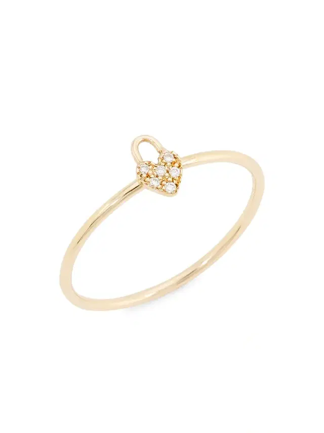 Women's Itty Bitty Symbols 14K Yellow Gold & Diamond Padlock Heart Ring - Yellow Gold