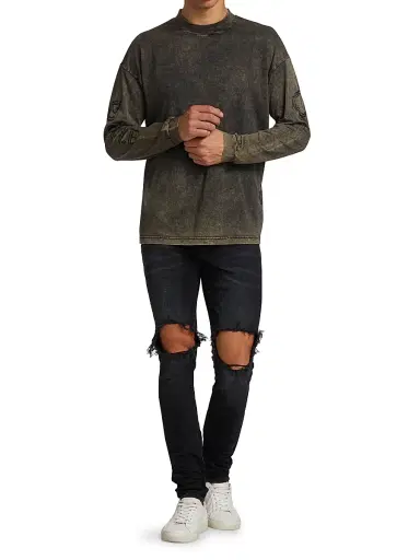 Purple Brand Men's P002 Blowout Knees Distressed Slim-Straight Jeans - Black Blowout - Size 40 | Thumbnail 2 Purple Brand Men's P002 Blowout Knees Distressed Slim-Straight Jeans - Black Blowout - Size 40 | Thumbnail 2
