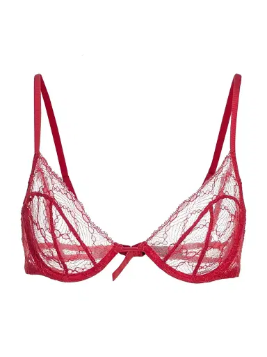 Kiki de Montparnasse Women's Mon Cheri Sheer Lace Demi Bra - Red - Size 36D | Thumbnail 1