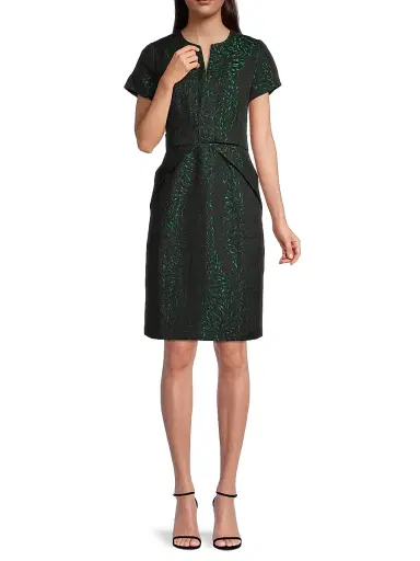 Shani Women's Jacquard Bow Detail Dress - Black Green | Thumbnail 2 Shani Women's Jacquard Bow Detail Dress - Black Green | Thumbnail 2