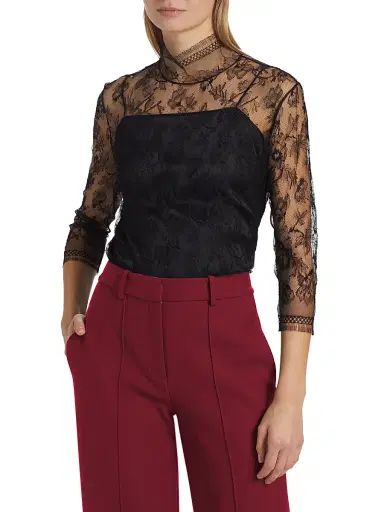 Adam Lippes Women's Samira High-Neck Lace Top - Black - Size 10 | Thumbnail 3
