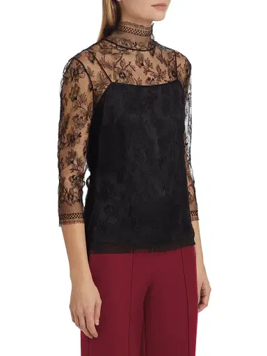 Adam Lippes Women's Samira High-Neck Lace Top - Black - Size 10 | Thumbnail 4