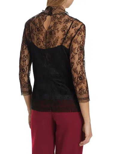 Adam Lippes Women's Samira High-Neck Lace Top - Black - Size 10 | Thumbnail 5