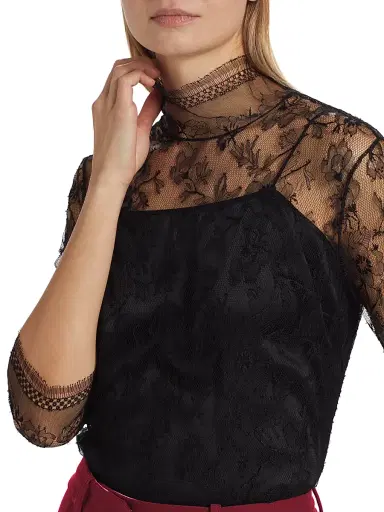 Adam Lippes Women's Samira High-Neck Lace Top - Black - Size 10 | Thumbnail 7