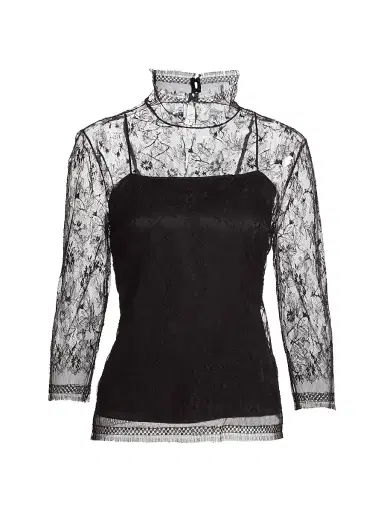 Adam Lippes Women's Samira High-Neck Lace Top - Black - Size 10 | Thumbnail 1