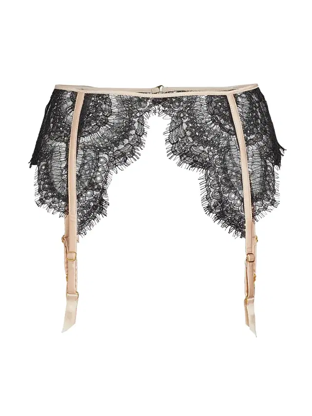 Kiki de Montparnasse Women's Art Deco Eyelash-Lace Garter - Black
