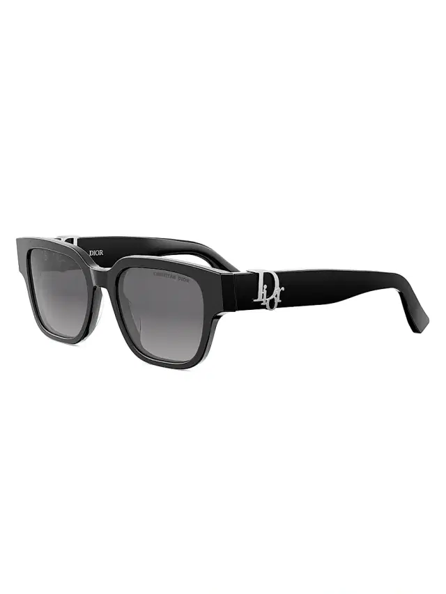 Dior Men's Oblique S1I 53MM Square Sunglasses - Shiny Black Gradient Smoke