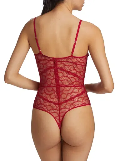 Kiki de Montparnasse Women's Mon Cheri Sheer Lace Bodysuit - Red - Size Large | Thumbnail 4