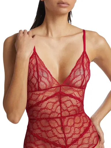 Kiki de Montparnasse Women's Mon Cheri Sheer Lace Bodysuit - Red - Size Large | Thumbnail 5