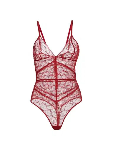 Kiki de Montparnasse Women's Mon Cheri Sheer Lace Bodysuit - Red - Size Large | Thumbnail 1