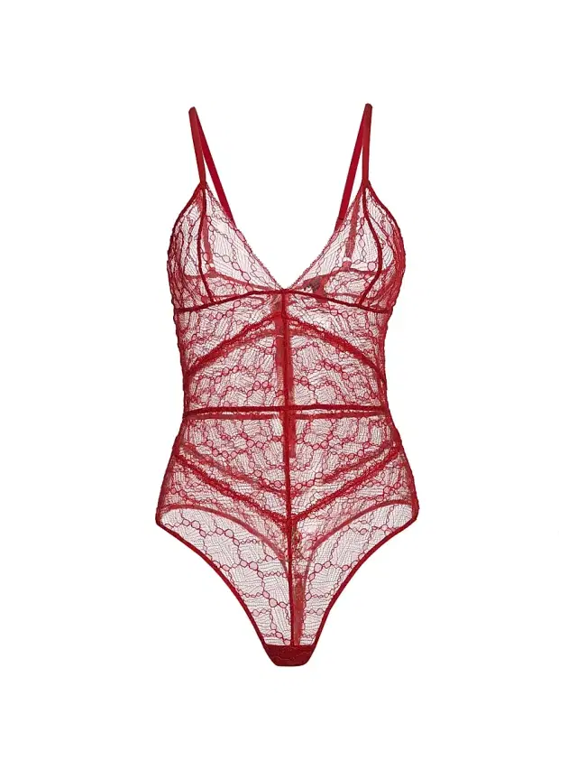 Kiki de Montparnasse Women's Mon Cheri Sheer Lace Bodysuit - Red