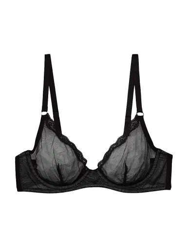 Fleur du Mal Women's Sheer Tulle Demi Bra - Black | Thumbnail 1 Fleur du Mal Women's Sheer Tulle Demi Bra - Black | Thumbnail 1