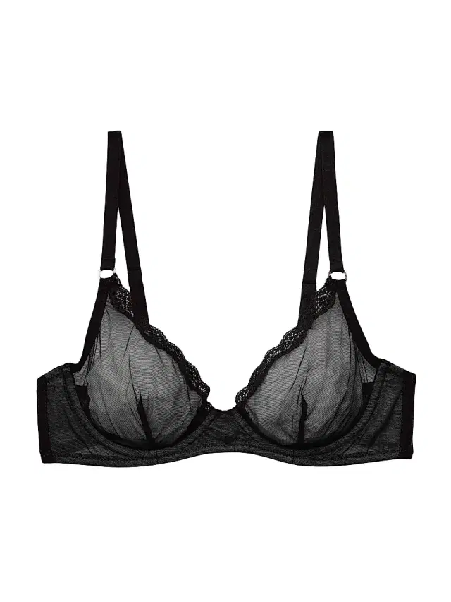 Women's Sheer Tulle Demi Bra - Black