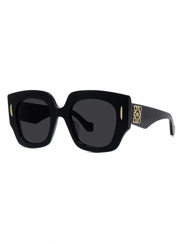 LOEWE Men's Anagram 50MM Geometric Sunglasses - Shiny Black Smoke