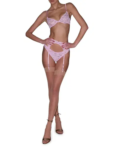 Fleur du Mal Women's Le Stretch Multi-Fit Lace Demi Bra - Ballet Pink | Thumbnail 2 Fleur du Mal Women's Le Stretch Multi-Fit Lace Demi Bra - Ballet Pink | Thumbnail 2